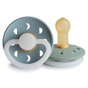 FRIGG Moon Phase - Round Latex 2-Pack Pacifiers - Stone Blue Night/Sage Night - Size 2